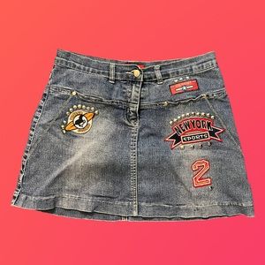 Y2K Denim skirt. Fun patchwork detail.
